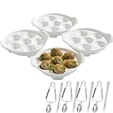 Escargot Baking Dish, 4 Pack Ceramic Escargot Dish 6 Holes Escargot Plates 6.5 Inch Snail Dish Escargot Serving Dish Escargot Pan for Home, Kitchen, Restaurant (with Tong and Fork)