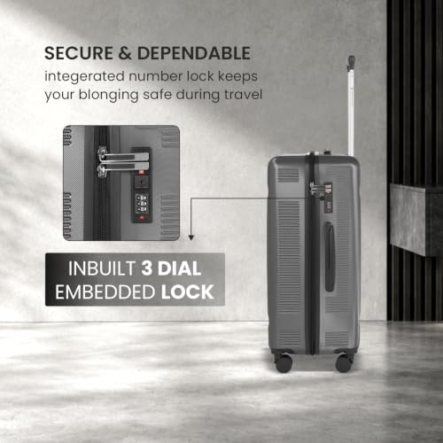 Image of SWISS MILITARY Pascal Hard Trolley Luggage Set of 2 (Cabin 55CM, Medium 68CM) PC Suitcases Anti-Theft Zippers with 3-Dial Combination Lock, 360 Spinner Wheel, Wet Pocket & Aluminium Handle Grey