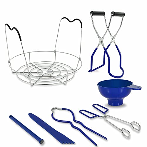 Landun 7 In 1 Canning Kit Lude Steamer Rack,Canning Funnel,Jar Lifter,Wrench, Tongs,Lid Lifter/Bubble Remover Tool.suitable For Easy Learning And Making Of Household Mason Canning (Blue) #TOP25