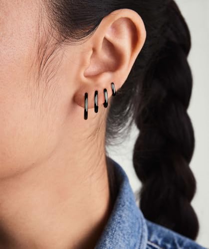 Image of Small Gold Huggie Hoop Earrings Set for Women Men Hypoallergenic 14K Plated Stack Cartilage Earrings, Sterling Silver Multiple Piercing Lightweight Mini Thin Cute Dainty Trendy Jewelry Gifts for Women