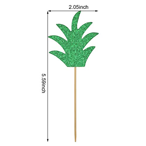 48 Pieces Green Pineapple Palm Leaf Cupcake Toppers Glitter Tropical Food Cocktail Picks Luna Toothpicks Hawaii Cake Decorations Donut Decor For Summer Beach Birthday Party Favors Supplies #TOP1