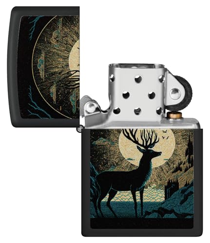 Encendedor Zippo diseño Deer and Sun negro mate miniatura 4