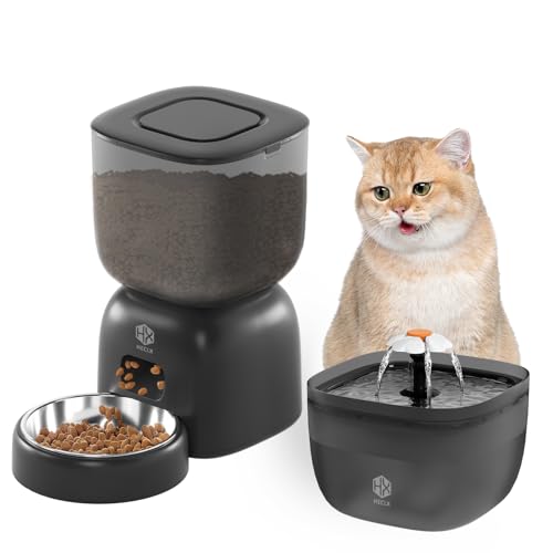 Automatic-Cat-Feeder-and-Dog-Water-Fountain-Set-with-Pet-Food-Bowl-Wired-or-Battery-Operated-Smart-Portion-Control-Timer-Locking-Lid-Voice-Recorder-Black