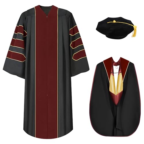 TngHui - TngHui Deluxe Doctoral Graduation Gown Hood with Gold Piping and Tam - Best Deal on Amazon