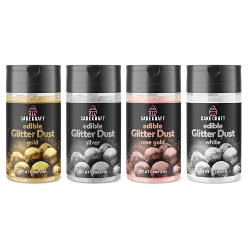 Cake Craft Edible Glitter Dust 4-Pack – Gold, Silver, Rose