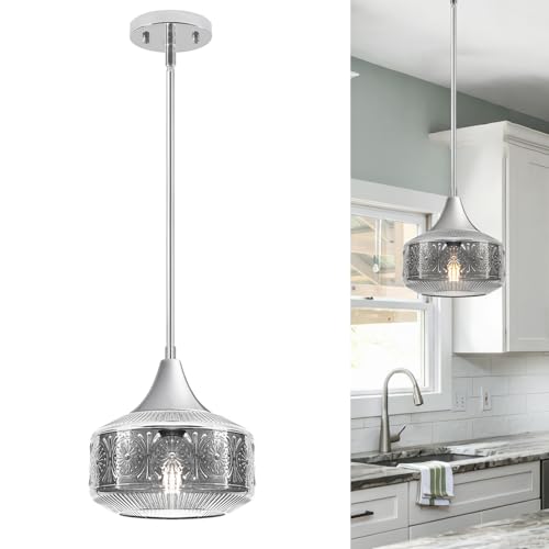 Modern Chrome Pendant Lights Kitchen Island, 9 Inch Smoke Grey