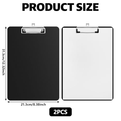 2 Pack Klemmbrett A4 Schwarz mit verstecktem Aufhänger, PP Material, 315 x 225 mm, Wasserfest Abriebfest,Klemmbrettmappe A4 für Büro, Lehrer Schüler