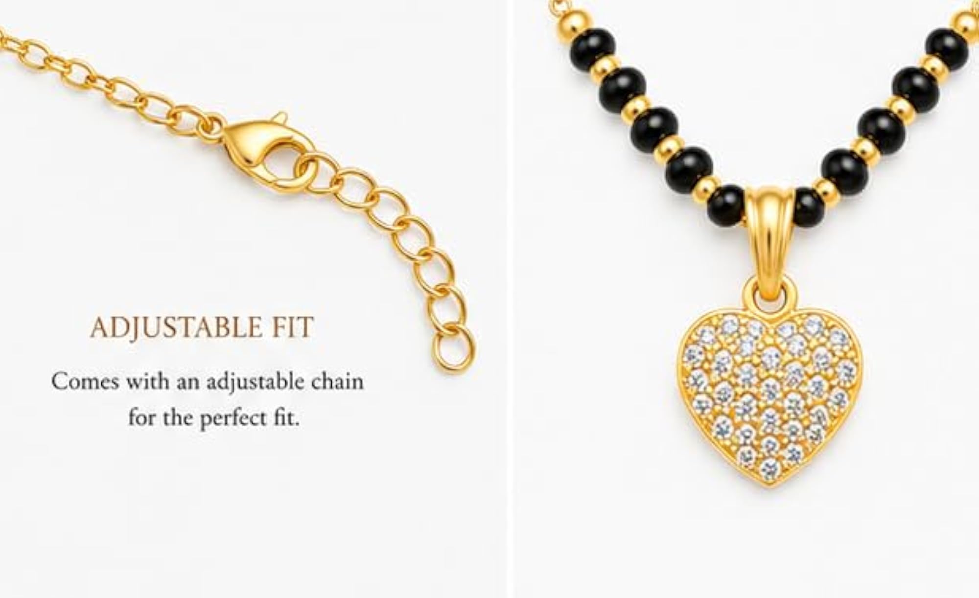 Gold Plated Heart Pendant Mangalsutra with Black Beads