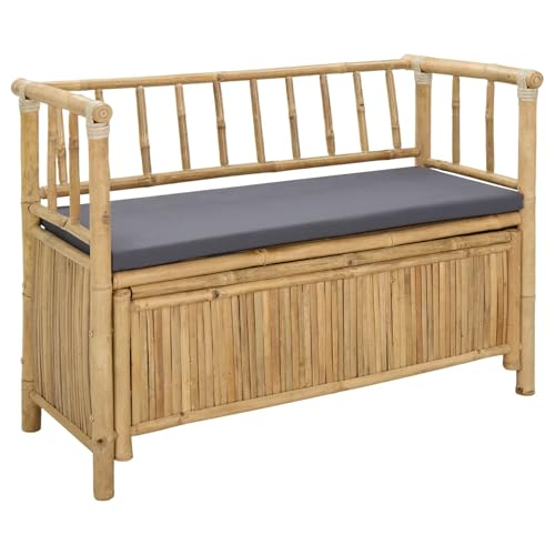 vidaXL Banco de Almacenamiento de Jardín 110 x 47 x 80 cm Bambú, Banco de Almacenamiento Rectangular Elegante, Mueble de bambú Moderno, Asiento práctico para jardín, Patio