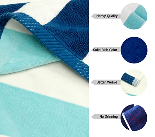 Cotton Craft 73788 Oversized Xl Beach Towel 35 X 70-2 Pack - 100% Cotton Velour - Big & Huge - Pool Picnic Bath - Double Woven Jacquard Thick Plush Super Soft Luxury - 630 Gsm - Cabana Stripe Blue thumb #7