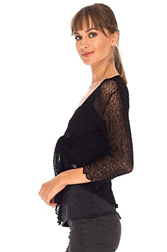Shu-Shi Womens Sheer Shrug Tie Top Cardigan Lightweight Knit,Black,One Size #TOP3