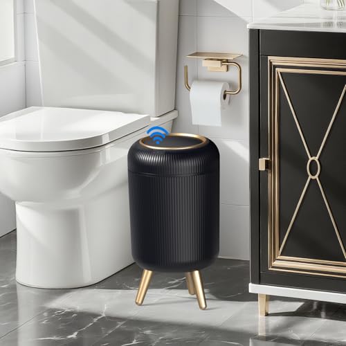 Image of Bathroom Trash Can Automatic Touchless，3 Gallon Smart Motion Sensor Trash Bin with Lid，Plastic Black Garbage Can Wastebaskets with Removable Legs for Kitchen, Office, Toilet, Bedroom