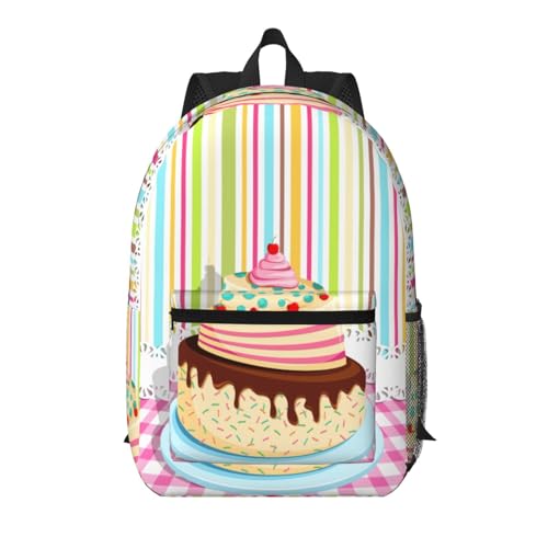 Birthday Cake Fashionable Daypack 17 Inches Zippers Backpack Double Shoulder Bag for Women Men