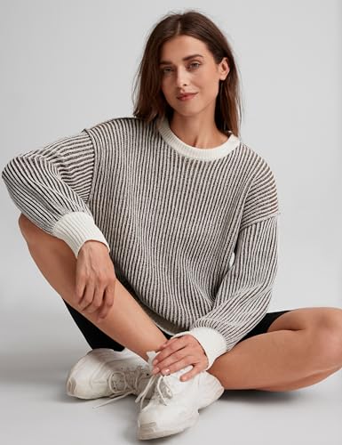 Beyond Chenille Sweater for Women 2025 Winter Crew Neck Pullover Sweater Color Block Knit Tops2