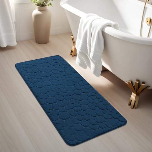 YIHOUSE Memory Foam Runner Rug, Cobblestone Bathroom Runner Rugs Super Water Absorbent Bath Mats for Bathroom Machine Washable Bath Rugs for Hallway Bedroom Laundry Room(20 x 47,Dark Blue) - image 9