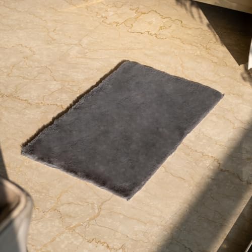 Image of Earthy Fables Feather Microfiber Rug /Mat, Thick, Quick Dry, Anti-Skid, Non-Slip, Machine Washable Floor Rug, Door Mat for Kitchen, Bedroom, Living Room, 60 x 40 cm - Grey