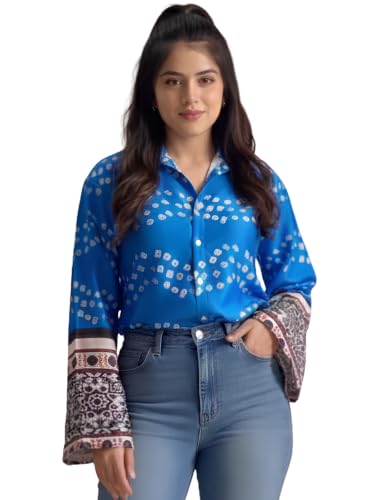 Image of GRECIILOOKS Women Printed Formal Shirt | Stylish Office Top | Casual Full Sleeve Shirts | Trendy Summer Tops | Smart Casual Printed Top for Women's | French Crep Button Down Modern Fit