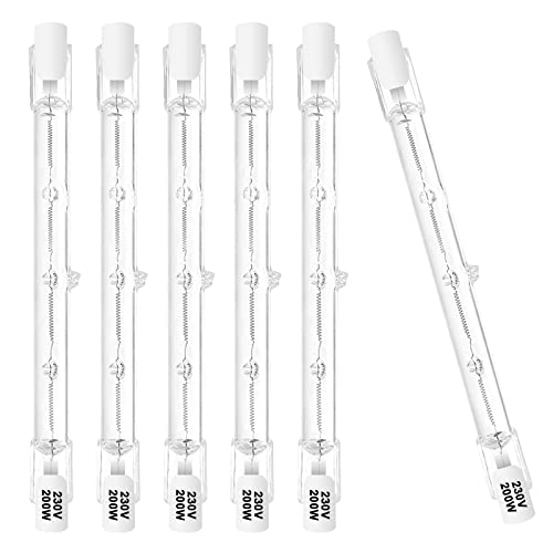 VIIVUU R7S halogen leuchtmittel, 6er Pack 118mm 200W 230V Dimmbar r7s halogenstab 118mm 2700K Warmweiß Halogenstablampe für baustrahler, Arbeit Landschaftsbeleuchtung, Wohnzimmerleuchten Cover