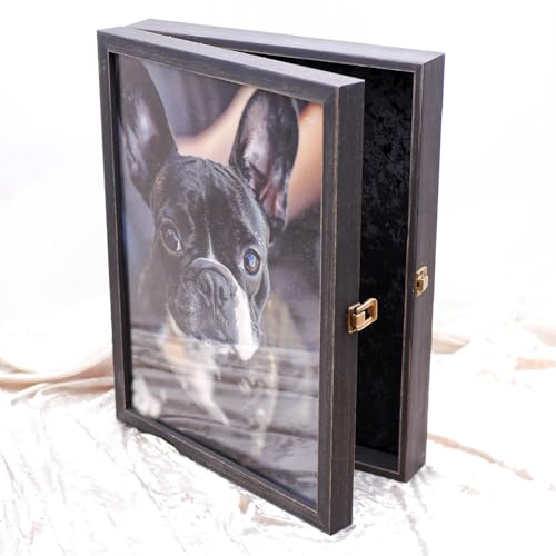 Pet Cat and Dog Memory Black Keepsake Box, Wooden Memory Box, Wood Picture Frame Box, Wall Hanging Wall Decorations, Handmade in USA (Black)