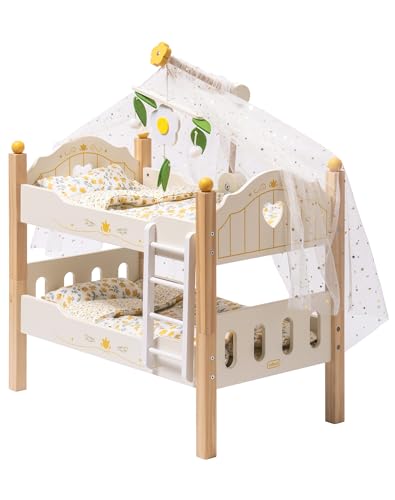 ROBUD Toys Doll Bunk Bed Set - Wooden Play Baby Doll Crib with Ladders and Accessories for 18 Inch Dolls (2 Beds, Fits American Girls)