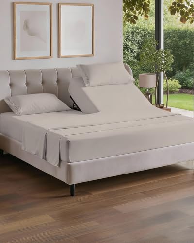 Flex Top Split Head King 4 Piece Sheet Set - Ultra-Soft Breathable & Cooling Bed Sheets Set - Hotel Luxury Bedding for Women & Men with Deep Pockets - Wrinkle and Fade Free - Oeko-Tex - Light Grey