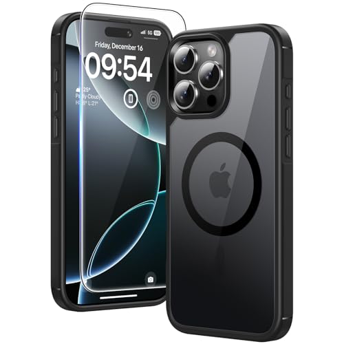 Image of TAURI for iPhone 16 Pro Max Case, Compatible with MagSafe, Black | with Screen Protector, Not-Yellowing Military-Grade Protection, Shockproof Slim Magnetic Case for iPhone 16 ProMax
