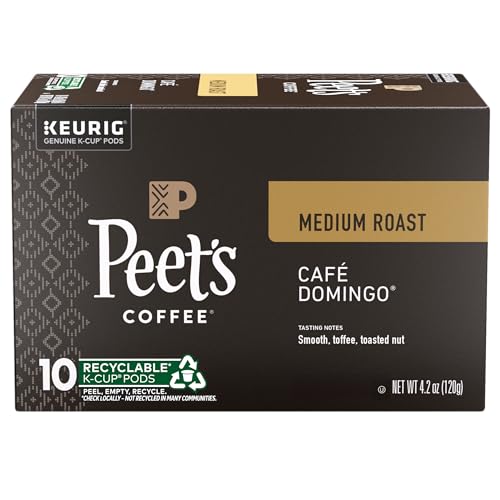 Peet's Coffee, Medium Roast Keurig K-Cup Pods, 100% Arabica Coffee - Cafe Domingo 10 Count (1 Box of 10 Pods)