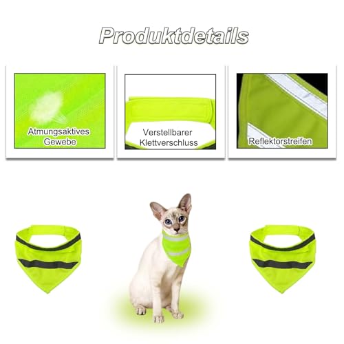 Reflektierende Sicherheit Hund Bandanas, Leuchthalsband Hund, Reflektierendes Hundehalstuch, Neon Farbe Sichtbarkeit Produkte Halstuch, Dreiecks Hundebandana für Nächtliche(Fluorescent Grün)
