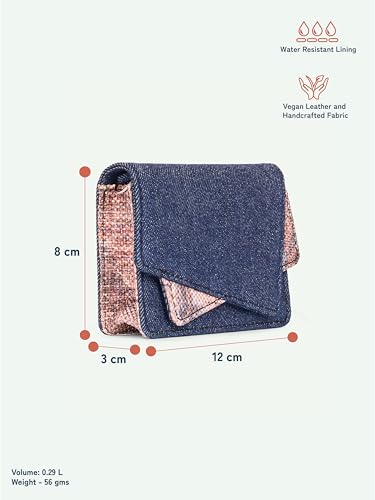 Image of ZOUK Tovi Mini Bag Wallet | Stylish Vegan Denim Crossbody Wallet for Women with Card Slots & Water-Resistant Lining | Handcrafted Small Sling Bag with Silver Chain Strap | Ladakh Impasto