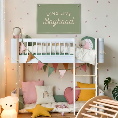 Image of Long Live Boyhood Boys Room Decor, Sage Green Nursery Playroom Toddler Boy Linen Canvas Banner Wall Hanging Flag Baby Little Boy Kids Teen Room Bedroom Decorations, 30x20 Inch