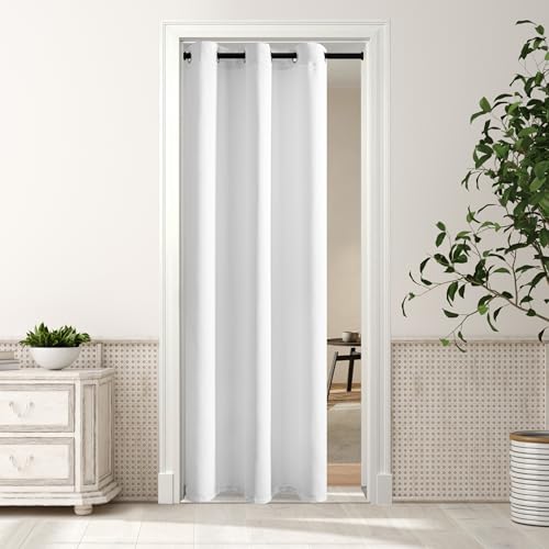 MYSKY HOME White Closet Curtain for Doorway, 80 Inch Long Grommet Light Filtering Door Panel for Living Room, Vertical Privacy Thermal Insulated, 1 Panel, 34 x 80 in, Pure White