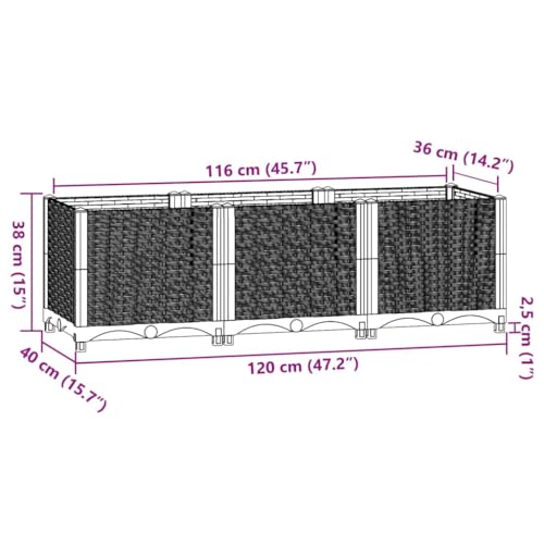 Jardinière surélevée en polypropylène 120x40x38 cm pour potager de balcon - 7