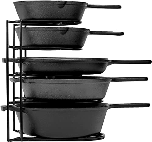 Image of Craft Expertise 5-Tier Black Iron Pan Pot Rack Holder - Large Kitchen Organizer for Cookware, Multipurpose Countertop Pot and Pan Storage Stand - Heavy-Duty Durable Design (11 x 9 x 9 Inches)