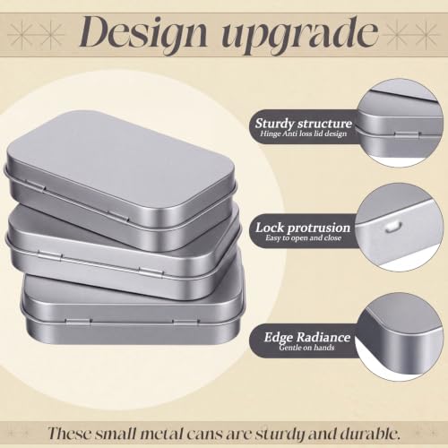Image of Hotop 12 Pack Metal Rectangular Empty Hinged Tins 3.75 x 2.45 x 0.8 Inch Box Containers with Lids Mini Portable Box Small Storage Kit, Home Organizer (Silver)