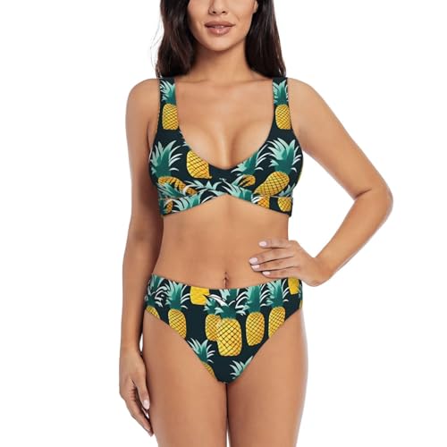 Haut de bikini extensible et maillot de bain 2 pièces imprimé ananas gainant et résistant au chlore