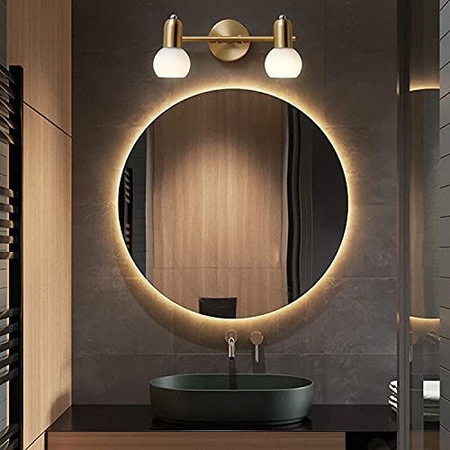 Aplique de pared para gabinete e inodoro con luces delanteras de espejo dorado E14 3
