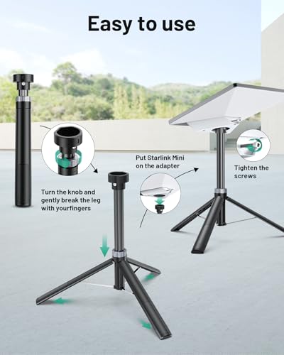Image of Starlink Mini Tripod Stand Mount for All Starlink Mini Models | Portable Starlink Mini Tripod Stand Mount with Aluminum Tripod Adapter for RV, Camping, Outdoor Setups