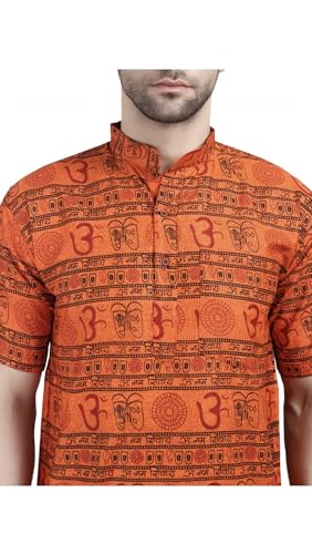 Image of THE MAKKI Trends - Om Printed Kurta for Men & Boys | Cotton Half Sleeve Mahadev Mahakal Kurta T-Shirt for Events, Festivals, and Religious Ceremonies (Regular)