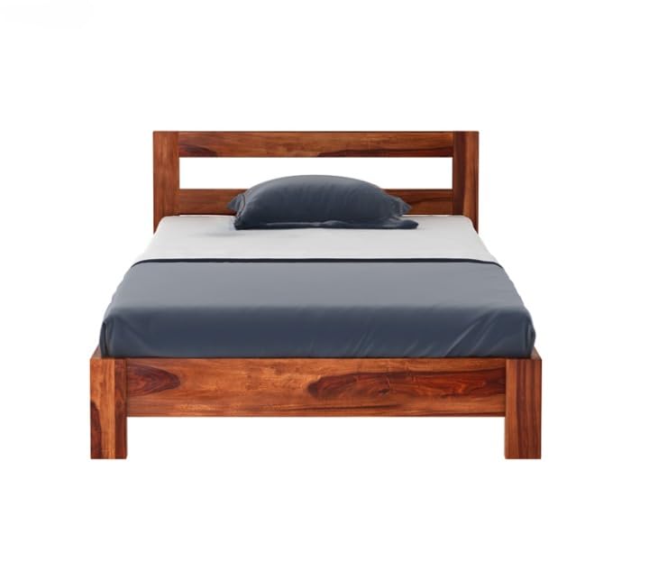 Image of Sheesham Wood Low Height Double Size Bed Without Storage Wooden Double Bed Cot Palang for Bedroom Living Room Furniture (Walnut Finish) Mattress Size 4X6.5