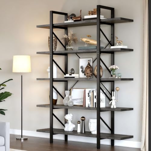 DWVO 5-Tier Bookshelf, 70.9" Tall Bookshelves Vintage BookCases with 5 Shelves Display Storage Shelves for Home Office, Living Room, Charcoal Gray