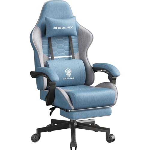 Image of Dowinx Gaming Chair Fabric Big and Tall with Pocket Spring Cushion, Massage Game Chair Cloth with Headrest, Ergonomic Computer Chair with Footrest 350LBS