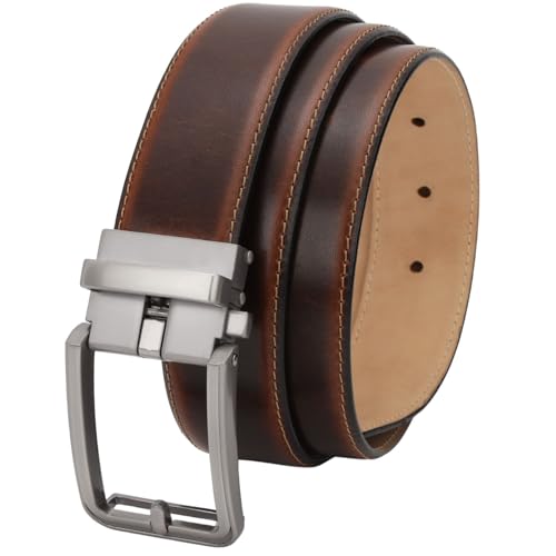 Men's Genuine Leather Belt - Dark Brown Dual Color Effect Auto-Lock Buckle Business & Casual Formal Belt Wrinkle Free