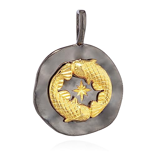 NKlaus 17mm Kettenanhänger Sternzeichen Fische 925 Silber Zodiac schwarz gold Amulett 13983