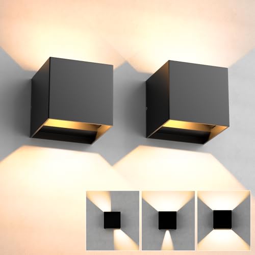 2 Stücke LED Wandleuchte Innen, Wandleuchte Aussen Warmweiß 3000K 12W Wandlampe Innen Einstellbar Abstrahlwinkel Aussenleuchten Hauswand IP65...