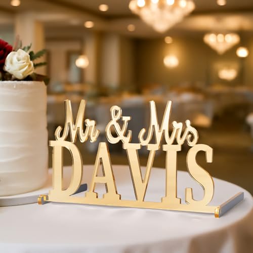 BYFDIY Custom Mr and Mrs Sign Wood/Acrylic Personalized Name Wedding Signs for Reception Wedding Table Decor Gifts 5 Colors 4 Sizes