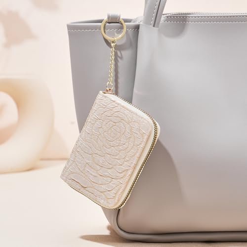 Image of RNIEGA Credit Card Holder RFID Blocking Small Wallet for Women Vegan Leather Card Case Wallets with Zipper Keychain