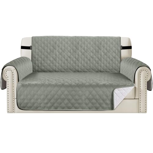 Teynewer Sofa Covers 100% Waterproof 2 Seater Sofa Slipcovers Reversible Washable Furniture Protector, Non-Slip Washable With Adjustable Elastic Straps Couch Covers For Kids, Dogs, Pets, Light Grey