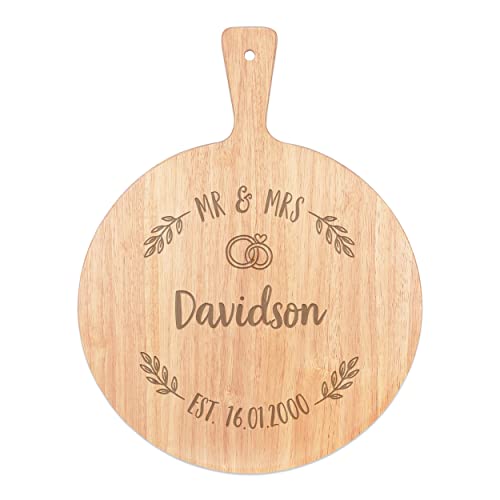 Personalizado Mr & Mrs Boda Corona Círculo Tabla de Quesos Paleta Bandeja Mango Redondo de Madera 45x34cm