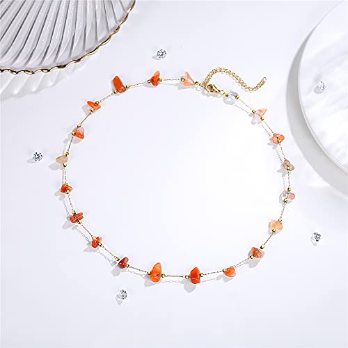 Kxieer Carnelian Necklace,Carnelian Crystal Necklace For Women,Real Carnelian Stone Crystal Choker Necklaces Gold Carnelian Jewelry With Adjustable Chain #TOP4