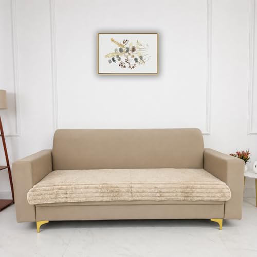 Image of Homerz Premium Rabbit Fur Sofa Cover with Anti-Skid Backing, Soft Plush Fabric Sofa Protector for Living Room Furniture (Beige, 7 (3+2+2) Seater, Only Seat Cover)